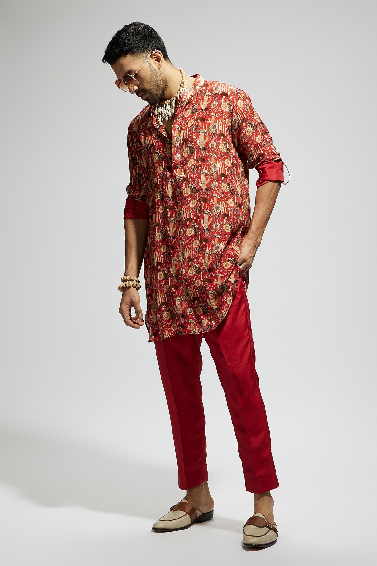 Orange Jaal Embellished Rolled Up Sleeves