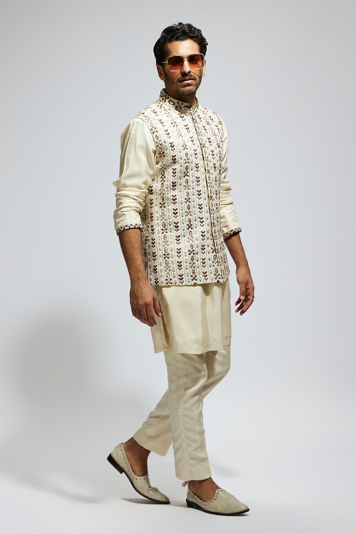 Ivory Geo Embroidered Sherwani with Pants