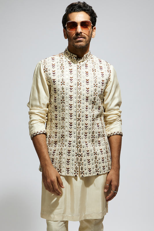 Ivory Geo Embellished Bundi