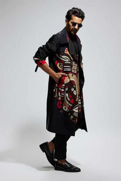 Black Mask Print Trenchcoat