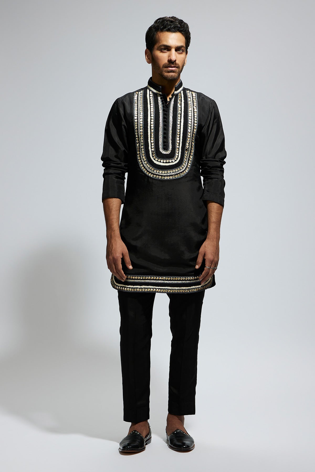 Black Threadwork Yoke Embroidered Kurta with Pants