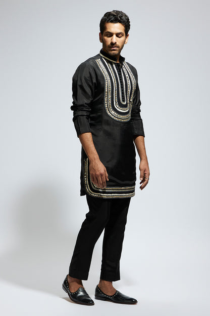 Black Threadwork Yoke Embroidered Kurta with Pants