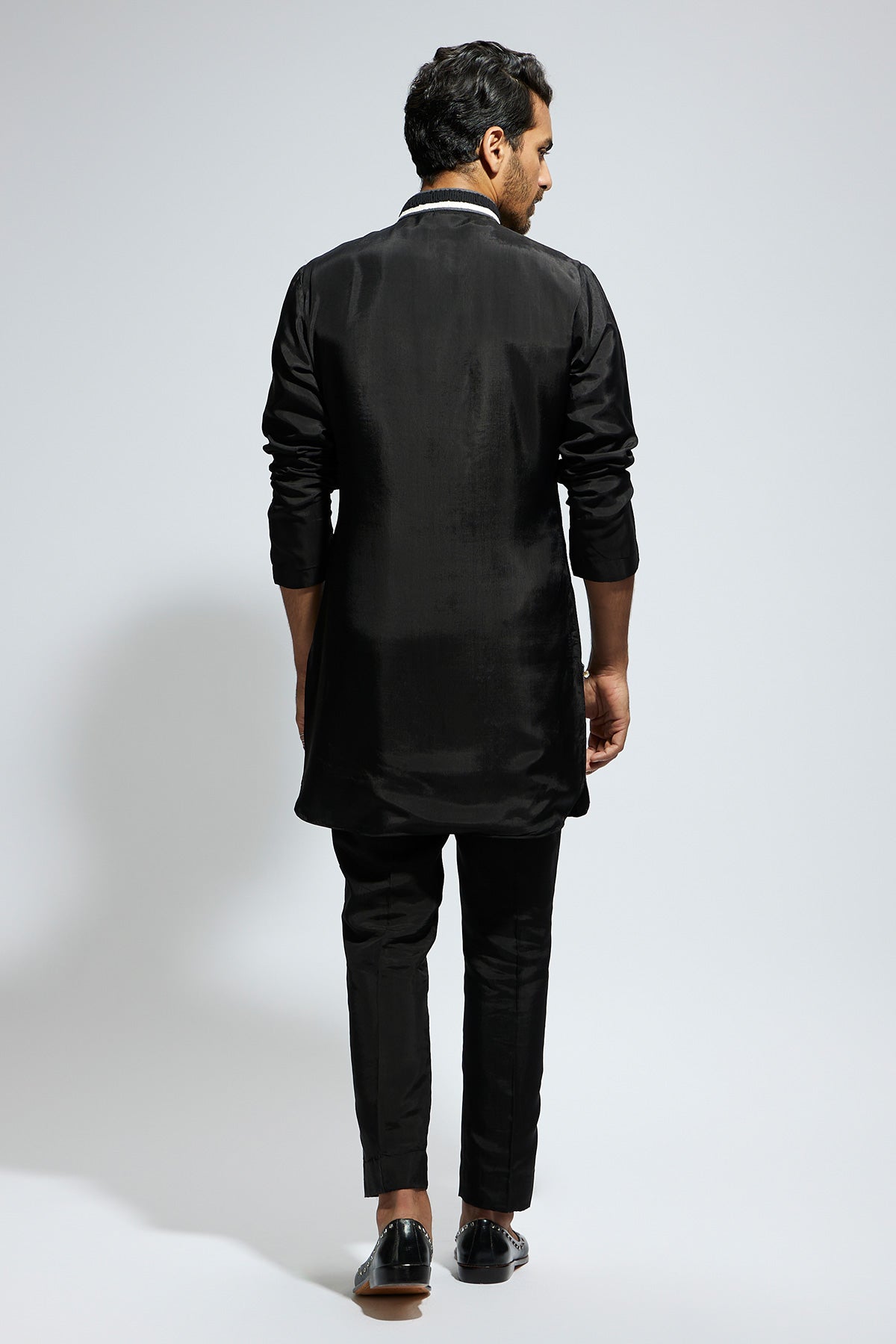 Black Threadwork Yoke Embroidered Kurta with Pants