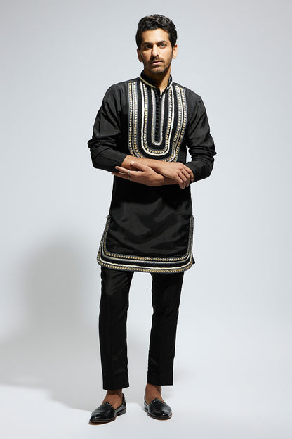 Black Threadwork Yoke Embroidered Kurta with Pants