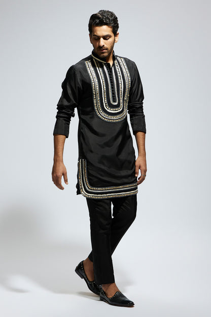 Black Threadwork Yoke Embroidered Kurta with Pants