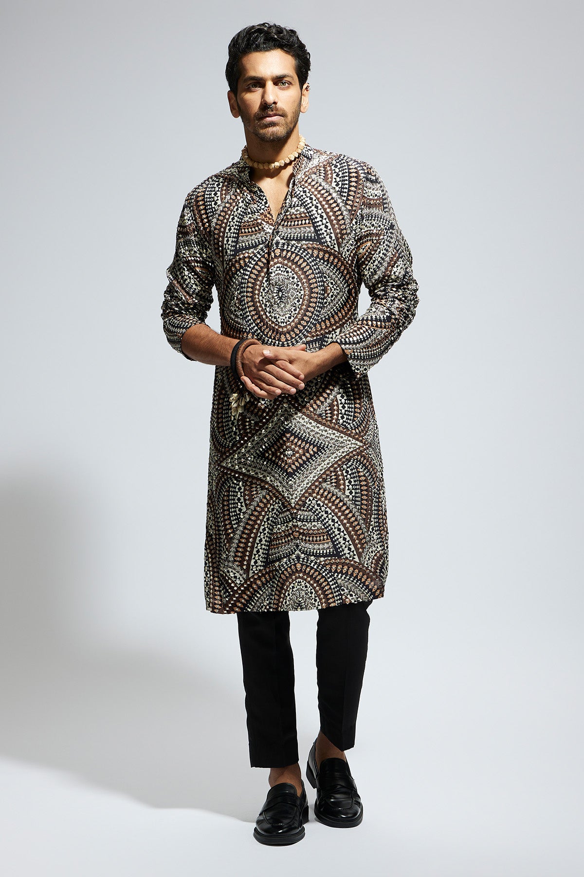 Zentangle Heavily Highlighted Long Kurta with Pants