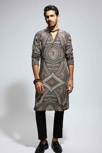 Zentangle Heavily Highlighted Long Kurta with Pants