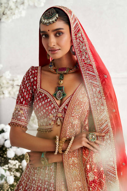 Red Zardosi Bridal Lehenga Set