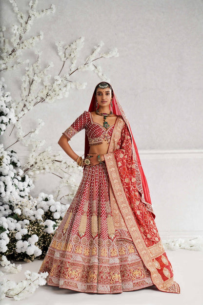 Red Zardosi Bridal Lehenga Set