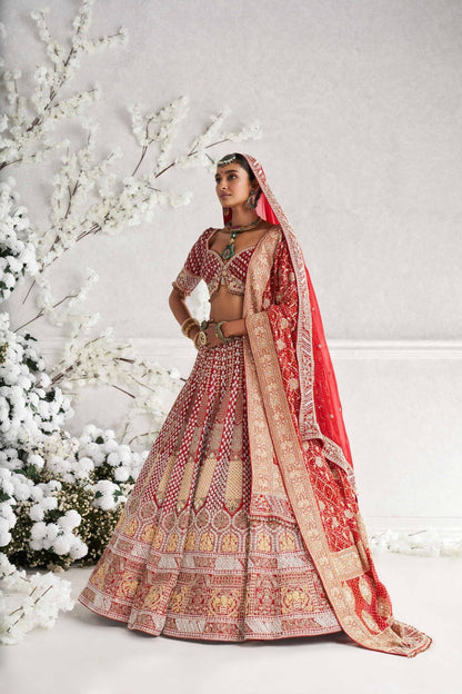 Red Zardosi Bridal Lehenga Set