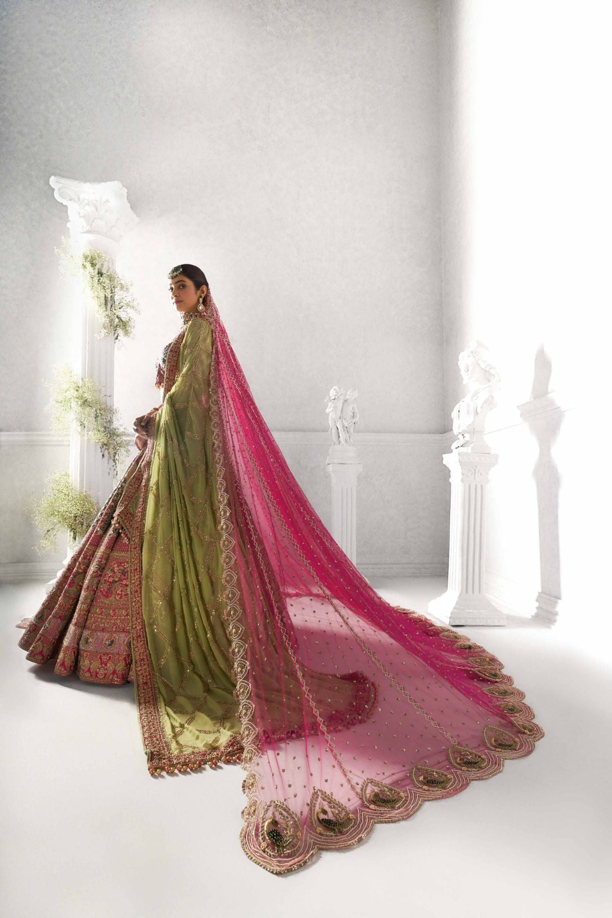 Rani Pink Double Dupatta Lehenga Set - Angad Singh- Fabilicious Fashion