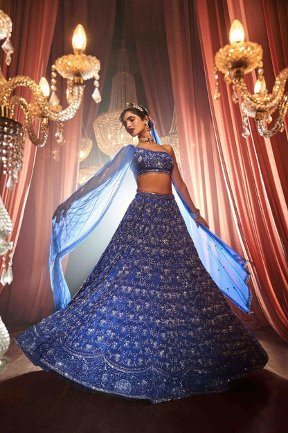 Royal Blue Hand Embroidered Lehenga Set