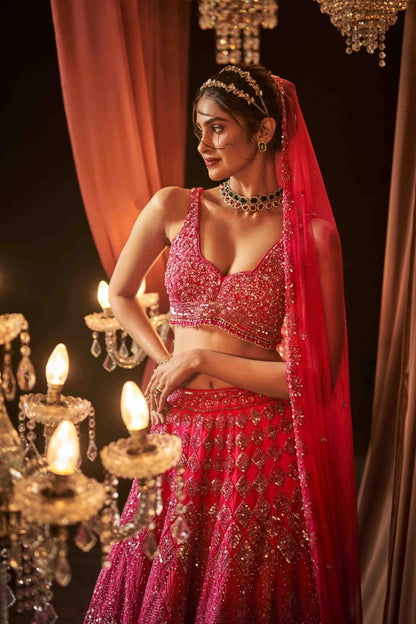 Hot Pink Net Lehenga Set