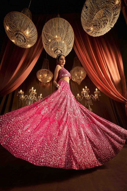 Hot Pink Net Lehenga Set