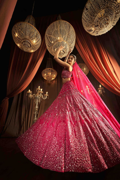 Hot Pink Net Lehenga Set