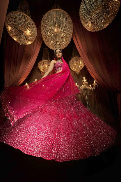 Hot Pink Net Lehenga Set