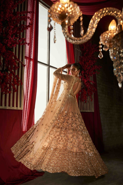 Modest Peachy Beige Lehenga Set