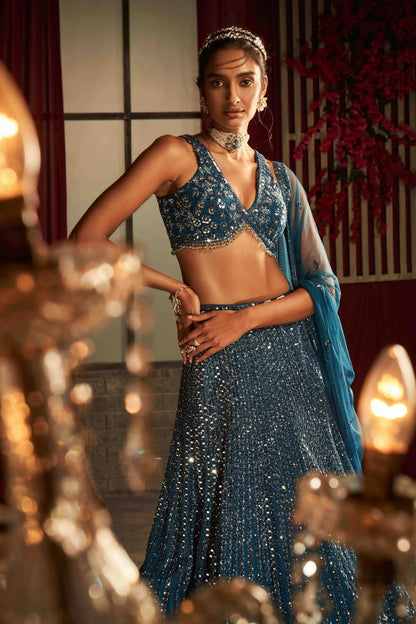 Rama Blue Sequins & Cut Dana Lehenga Set