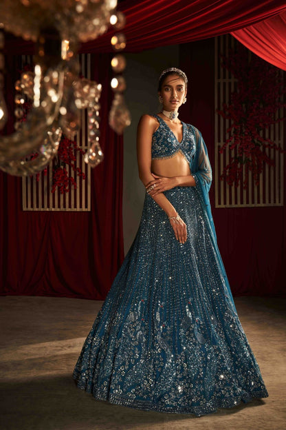 Rama Blue Sequins & Cut Dana Lehenga Set