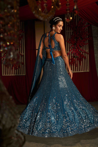 Rama Blue Sequins & Cut Dana Lehenga Set