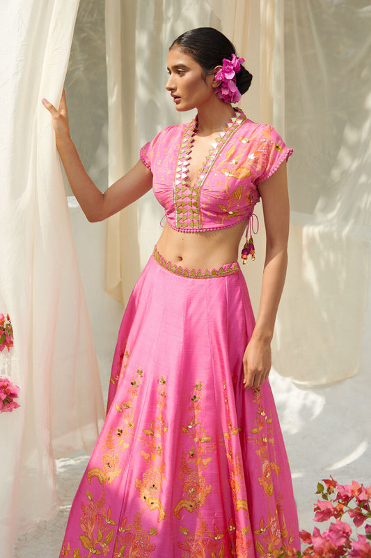 PINK PRINTED LEHENGA SET