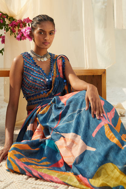 BLUE PREDRAPPED SAREE