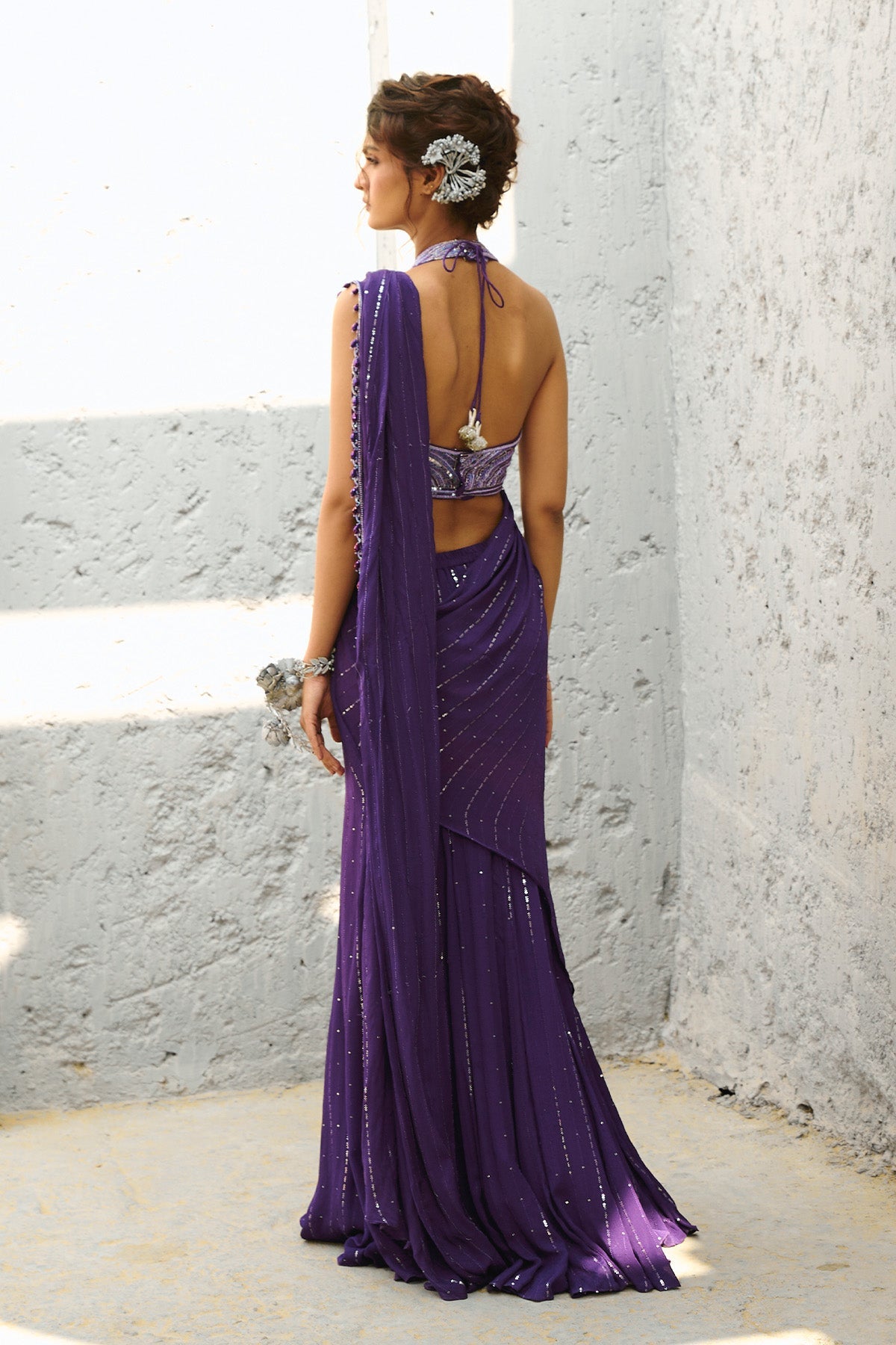 Moon Purple Pre Drape Saree