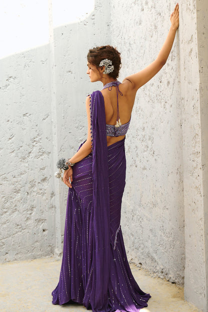 Moon Purple Pre Drape Saree