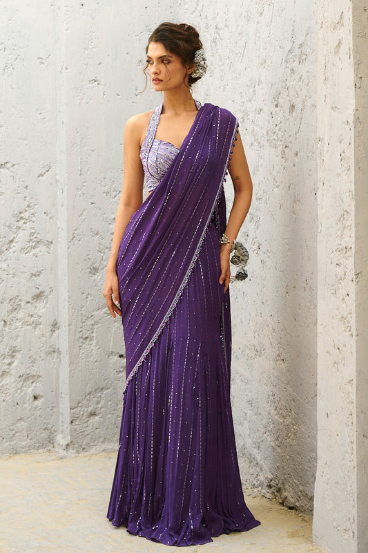 Moon Purple Pre Drape Saree