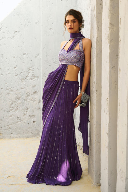 Moon Purple Pre Drape Saree