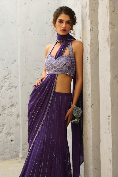 Moon Purple Pre Drape Saree