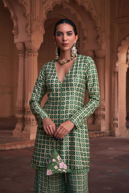 SAGE GREEN GRID PRINT & HIGHLIGHTED JACKET SET