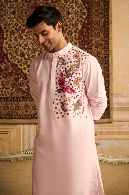 BLUSH PINK COSMIC FLORAL EMBROIDERED KURTA WITH BLUSH PINK PANTS