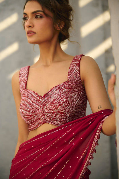 Halley  Red Pre Draped Saree