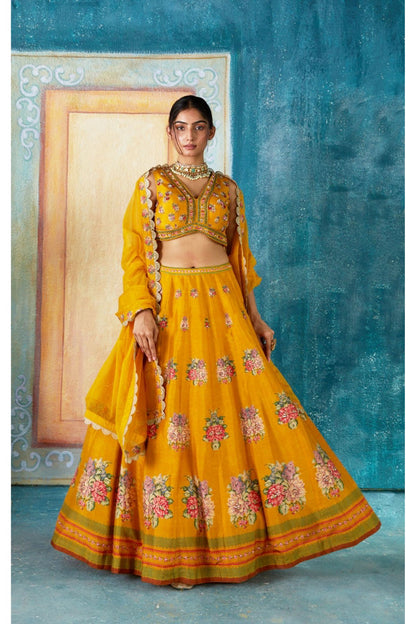 Mustard Printed Lehenga Set