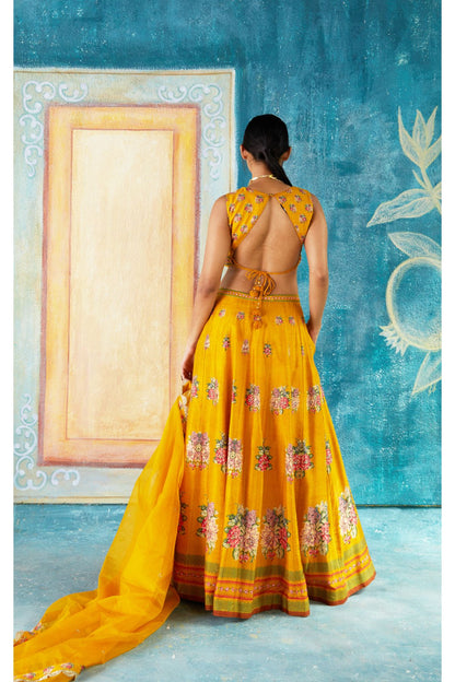 Mustard Printed Lehenga Set