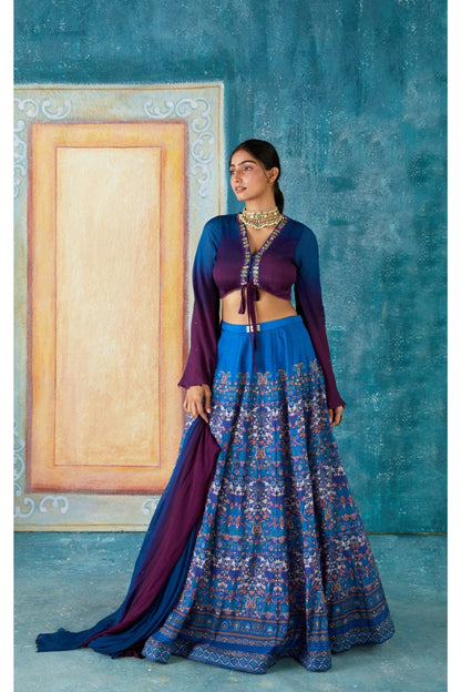 Blue Printed Lehenga Set