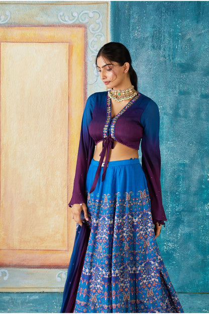 Blue Printed Lehenga Set