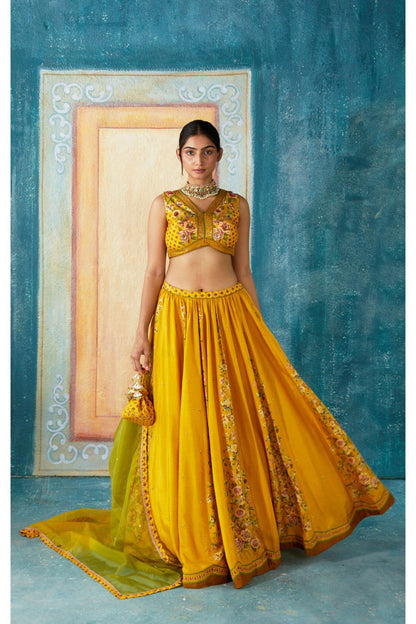 Yellow Printed Lehenga Set