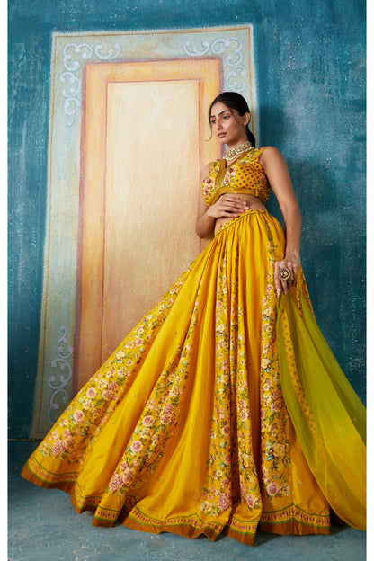 Yellow Printed Lehenga Set