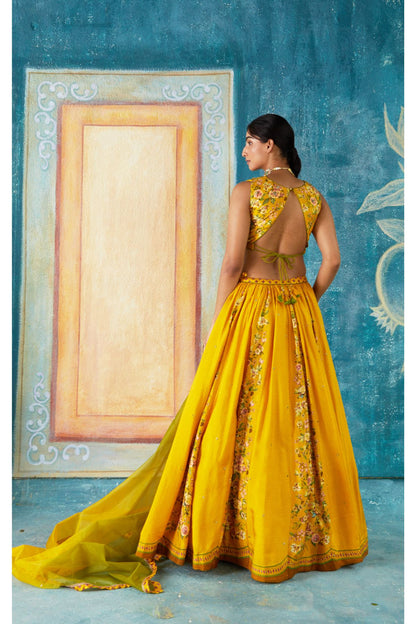 Yellow Printed Lehenga Set