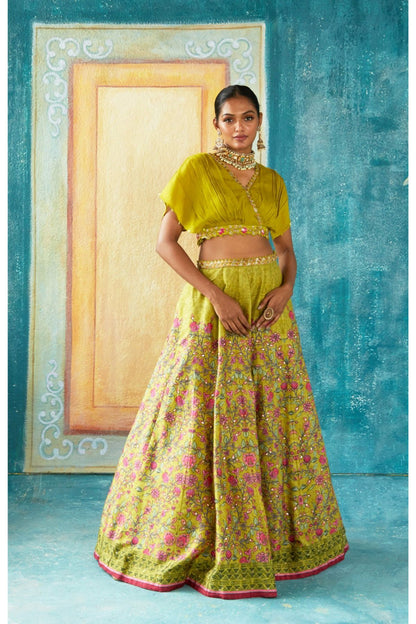 Green Printed Lehenga Set