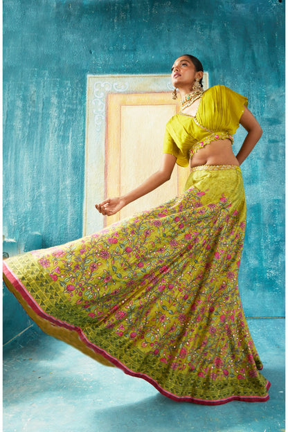 Green Printed Lehenga Set