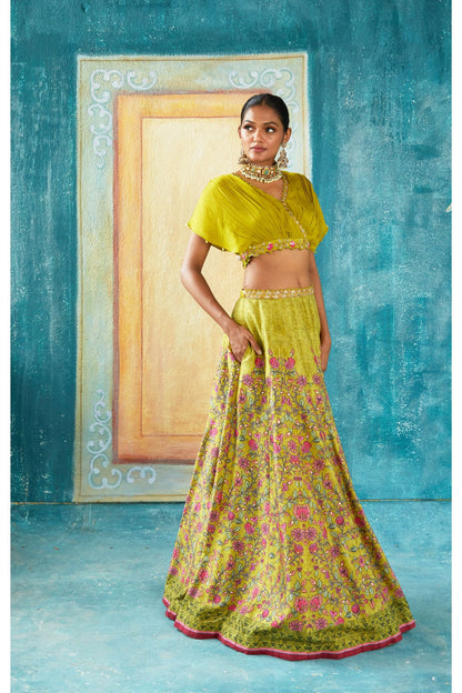 Green Printed Lehenga Set