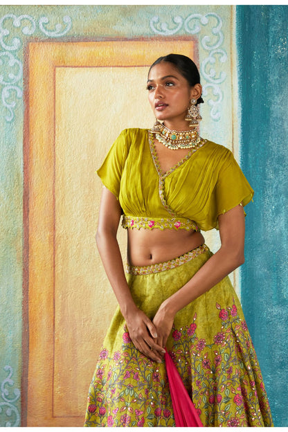 Green Printed Lehenga Set