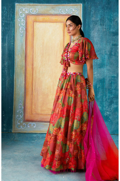 Rust Printed Lehenga Set