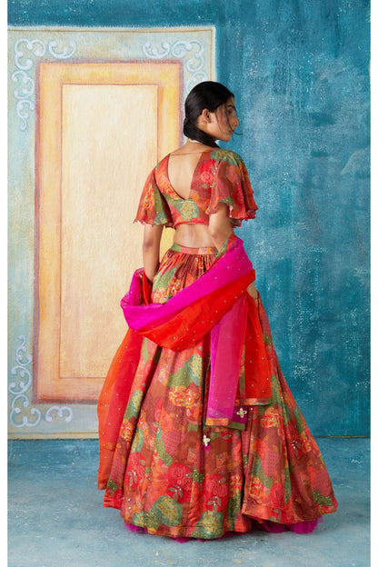 Rust Printed Lehenga Set