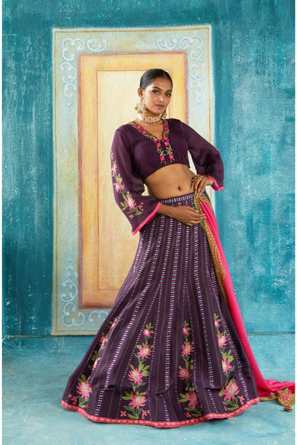 Peach Printed Lehenga Set