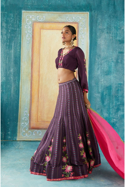 Peach Printed Lehenga Set