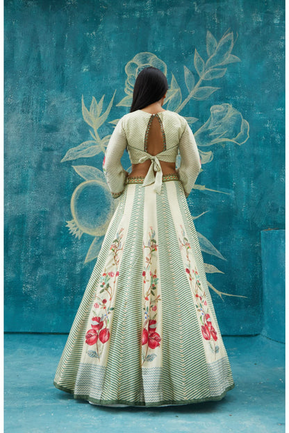 Beige Printed Lehenga Set